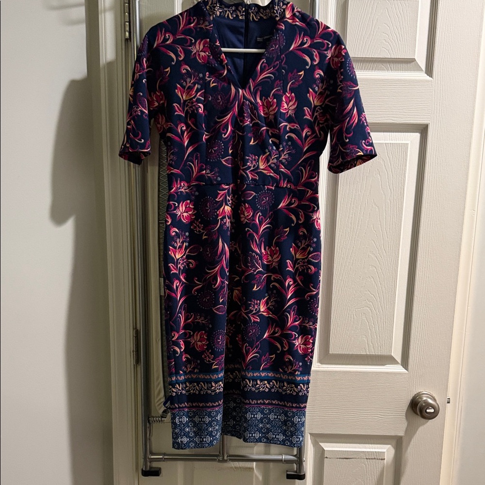 Maggy London Floral Midi Dress in Navy and Pink